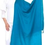 Premium Solid Teal Blue Acrylic Wool Stole with Fringe Tassels