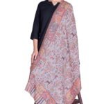 Graceful Grey Wool Stole with Kalamkari Shikargah Print