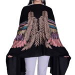 Stunning Black Rang-e-Par Feather Embroidered Wool Stole