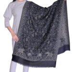 Sophisticated Black & Charcoal Elephant Jaal Wool Stole