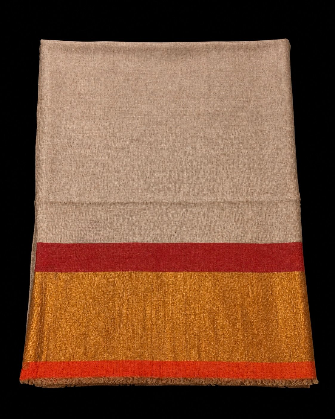 IMG_9090 Chic Beige Wool Stole with Red & Mustard Color-Block Pallu - Image 4