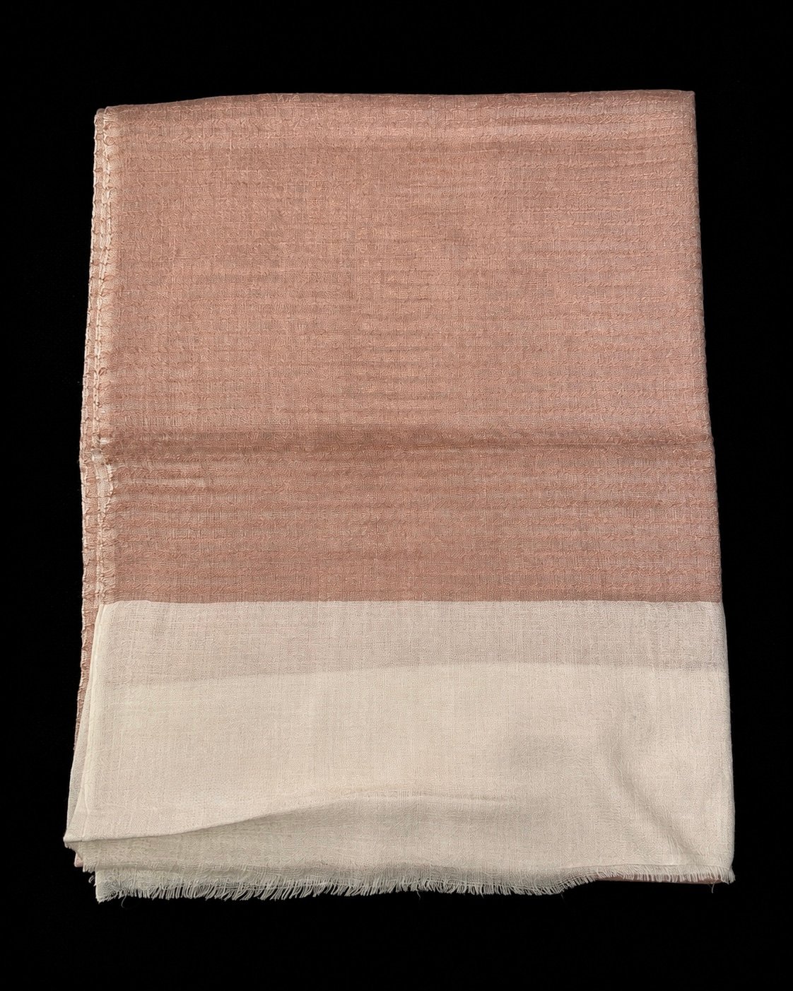 IMG_9098 Graceful Peach & Ivory Textured Wool Stole with Off-White Border - Image 3