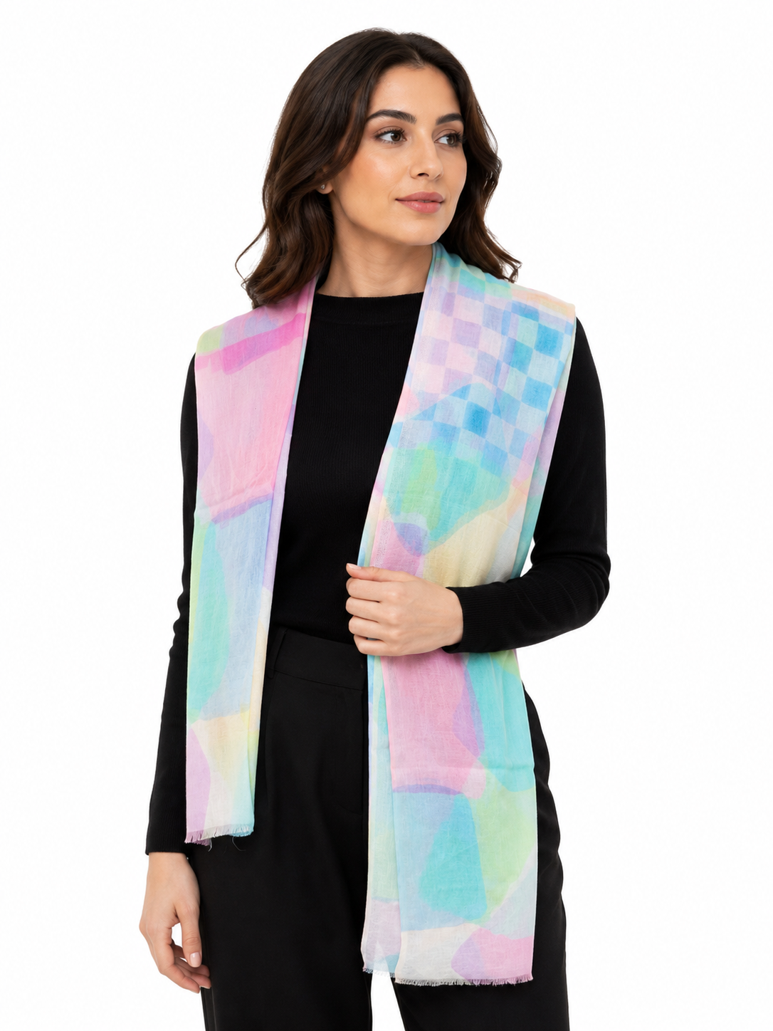 IMG_9220 Vibrant Multicolor Abstract Printed Cotton Stole with Lurex - Image 3